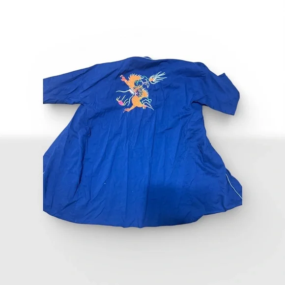 Vintage Blue Satin Dragon Embroidered Robe — Size 12 (Fits S-M) - Picture 2 of 6